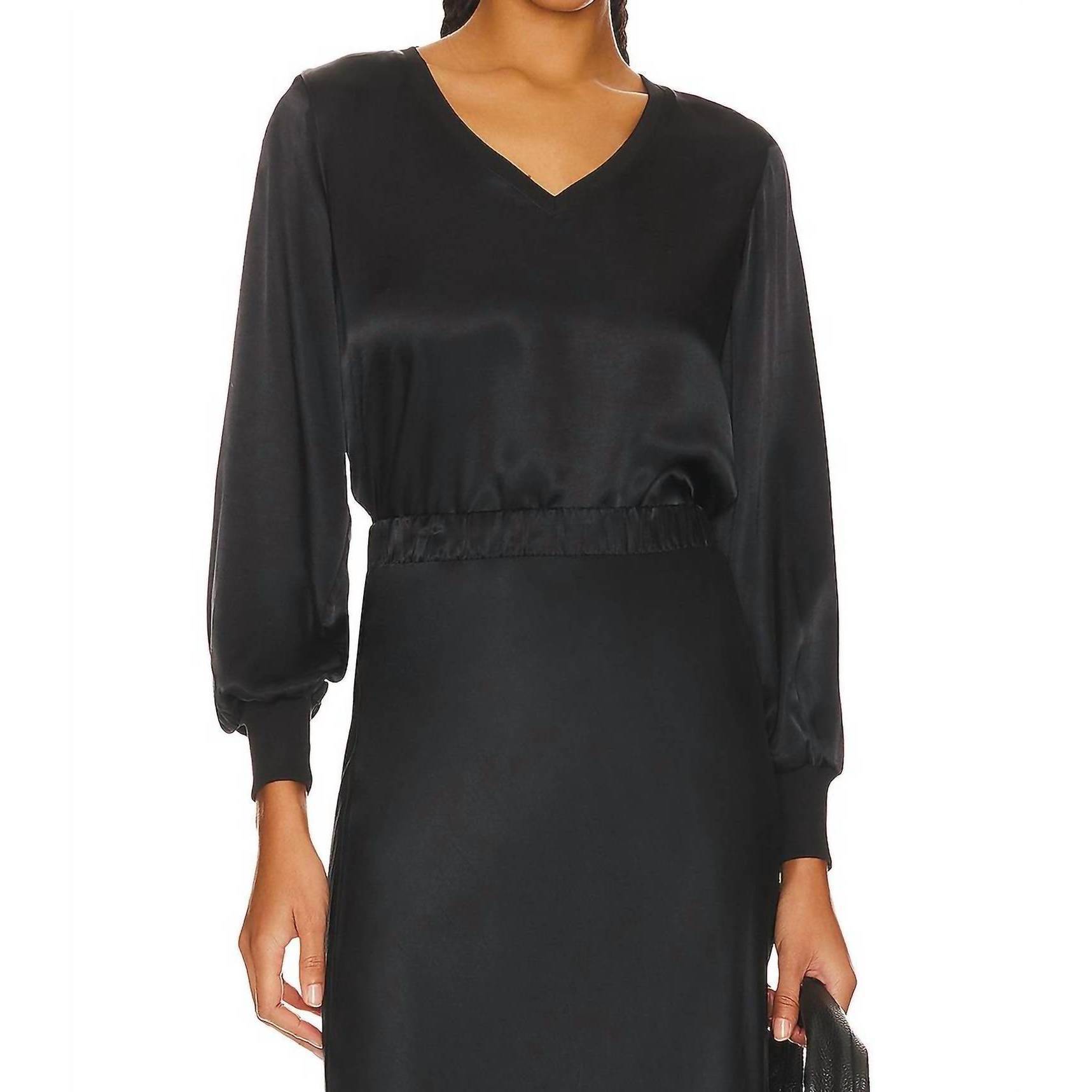New Nation Ltd Ayra Dressed Up V Neck Top In Black